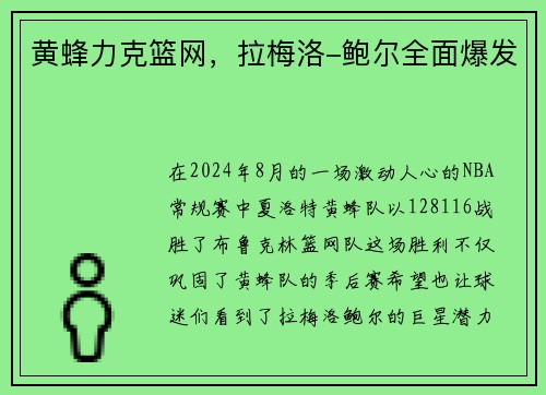黄蜂力克篮网，拉梅洛-鲍尔全面爆发